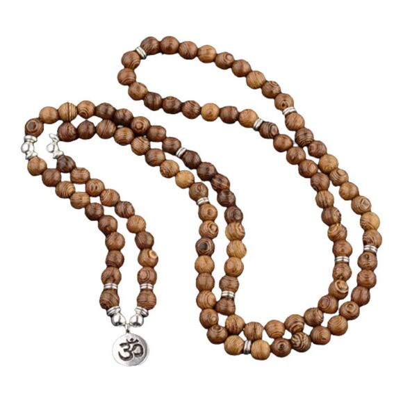 Tibetan Style Meditation Bead Necklace – Boho Mala Yoga Jewelry  with Om Charm - Picture 3 of 5